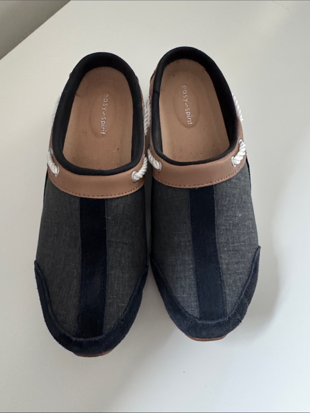 Easy Spirit Gray and Navy Slip-On Mules
